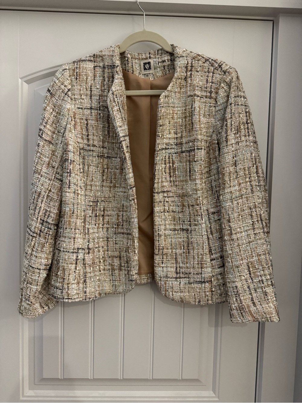 Anne Klein Women's Cream Tweed Open-Front Jacket